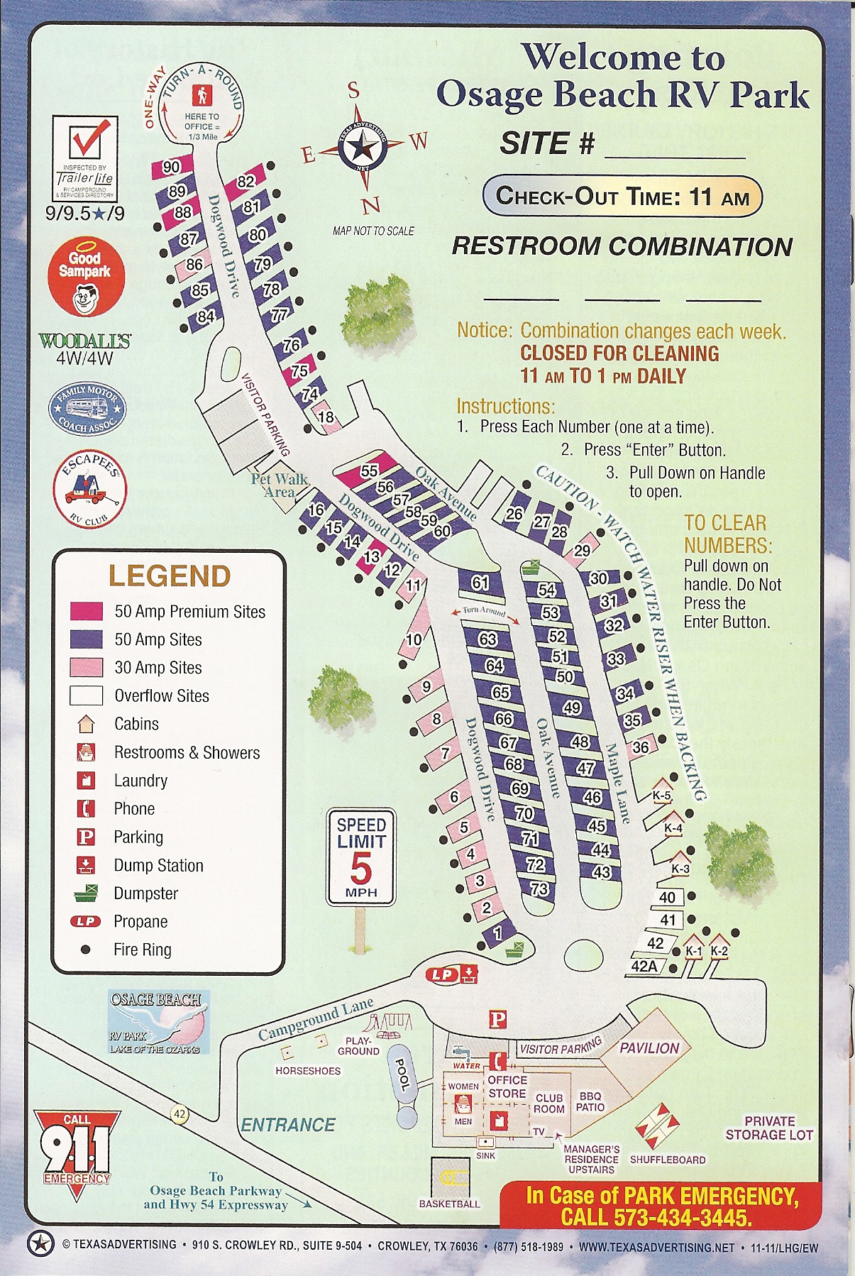 Osage Beach RV Park Camping Site Map 2012
